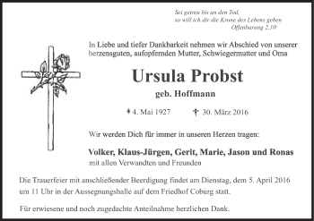 Anzeige von Ursula Probst von MGO