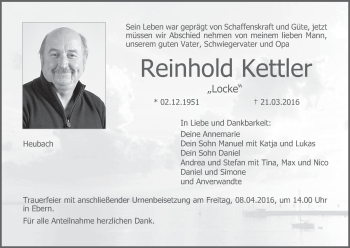 Anzeige von Reinhold Kettler von MGO