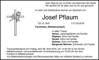 Anzeige von Josef Pflaum von MGO