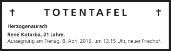 Anzeige von Totentafel vom 06.04.2016 von MGO