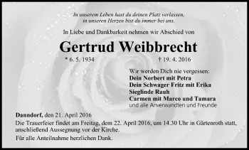 Anzeige von Gertrud Weibbrecht von MGO