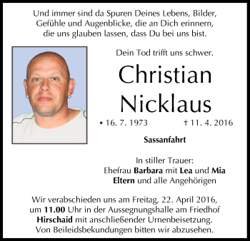 Anzeige von Christian Nicklaus von MGO