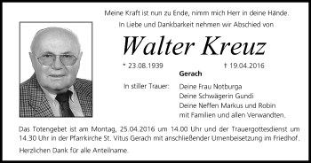 Anzeige von Walter Kreuz von MGO
