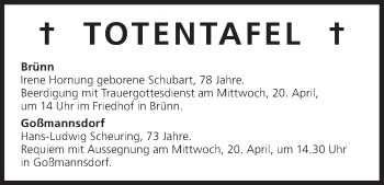 Anzeige von Totentafel vom 20.04.2016 von MGO