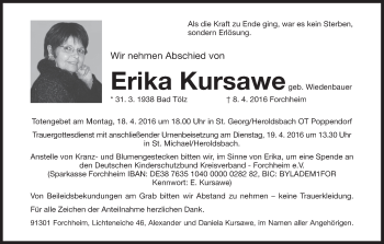 Anzeige von Erika Kursawe von MGO