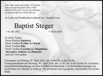 Anzeige von Baptist Steger von MGO