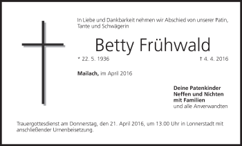 Anzeige von Betty Frühwald von MGO