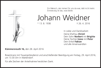 Anzeige von Johann Weidner von MGO