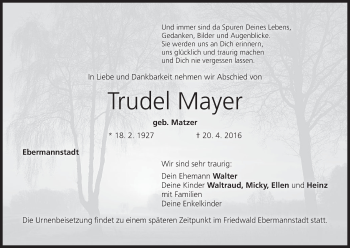 Anzeige von Trudel Mayer von MGO