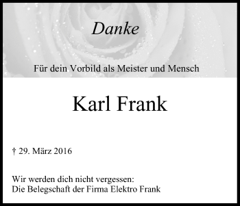 Anzeige von Karl Frank von MGO