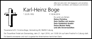 Anzeige von Karl-Heinz Boge von MGO