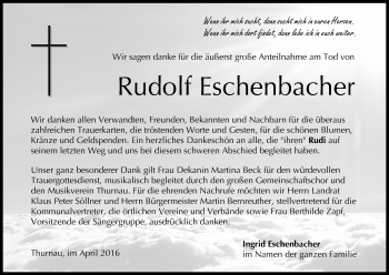 Anzeige von Rudolf Eschenbacher von MGO