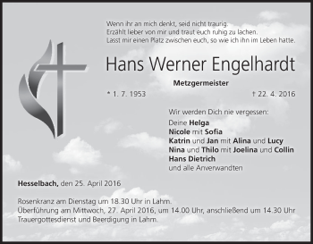 Anzeige von Hans Werner Engelhardt von MGO
