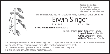 Anzeige von Erwin Singer von MGO