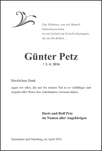 Anzeige von Günter Petz von MGO