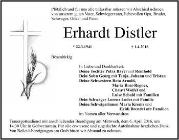 Anzeige von Erhardt Distler von MGO