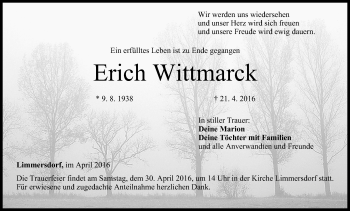 Anzeige von Erich Wittmarck von MGO