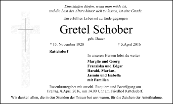 Anzeige von Gretel Schober von MGO