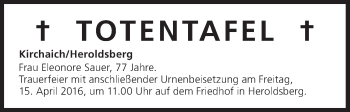 Anzeige von Totentafel vom 09.04.2016 von MGO