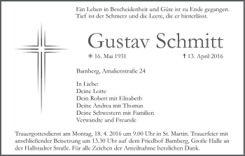 Anzeige von Gustav Schmitt von MGO