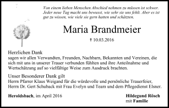 Anzeige von Maria Brandmeier von MGO
