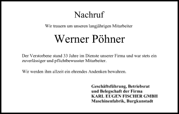 Anzeige von Werner Pöhner von MGO