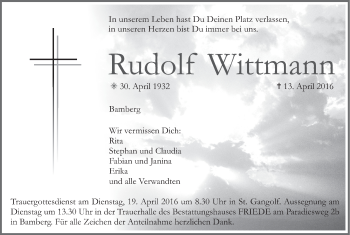 Anzeige von Rudolf Wittmann von MGO