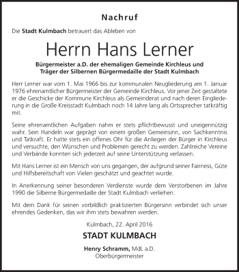 Anzeige von Hans Lerner von MGO