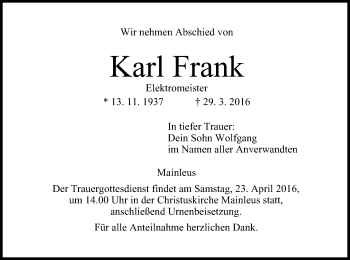 Anzeige von Karl Frank von MGO