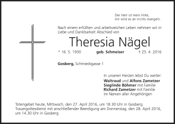 Anzeige von Theresia Nägel von MGO