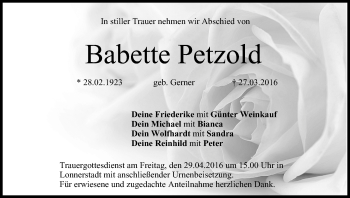 Anzeige von Babette Petzold von MGO