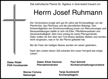 Anzeige von Josef Ruhmann von MGO