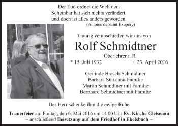 Anzeige von Rolf Schmidtner von MGO