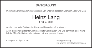 Anzeige von Heinz Lang von MGO
