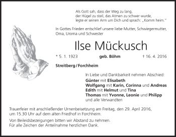 Anzeige von Ilse Mückusch von MGO