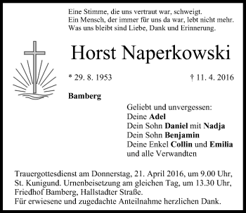 Anzeige von Horst Naperkowski von MGO