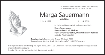Anzeige von Marga Sauermann von MGO
