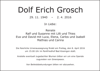 Anzeige von Dolf Erich Grosch von MGO