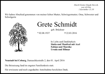 Anzeige von Grete Schmidt von MGO