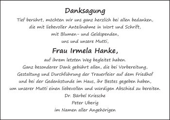 Anzeige von Irmela Hanke von MGO