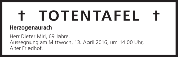 Anzeige von Totentafel vom 12.04.2016 von MGO
