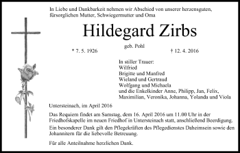 Anzeige von Hildegard Zirbs von MGO