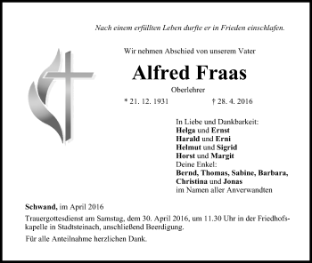 Anzeige von Alfred Fraas von MGO
