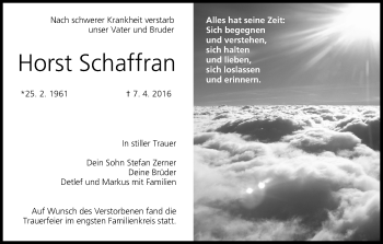 Anzeige von Horst Schaffran von MGO