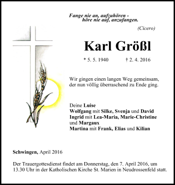 Anzeige von Karl Größl von MGO