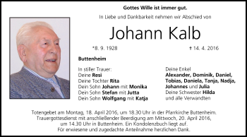 Anzeige von Johann Kalb von MGO