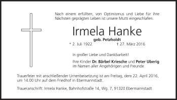 Anzeige von Irmela Hanke von MGO