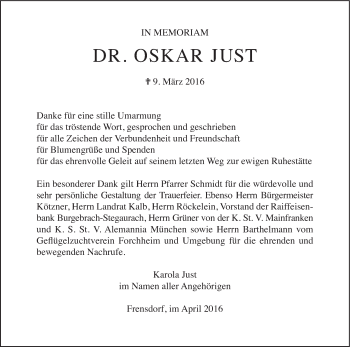 Anzeige von Oskar Just von MGO