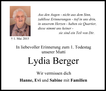 Anzeige von Lydia Berger von MGO