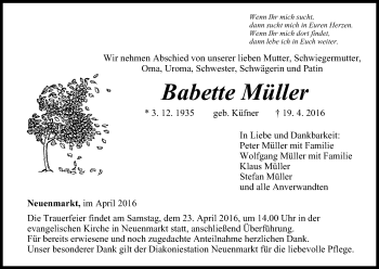 Anzeige von Babette Müller von MGO